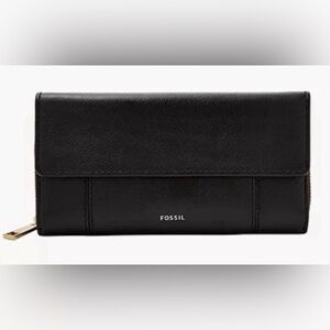 NWT Fossil Jori RFID Leather Flap Clutch Wallet SWL3009001 Black
